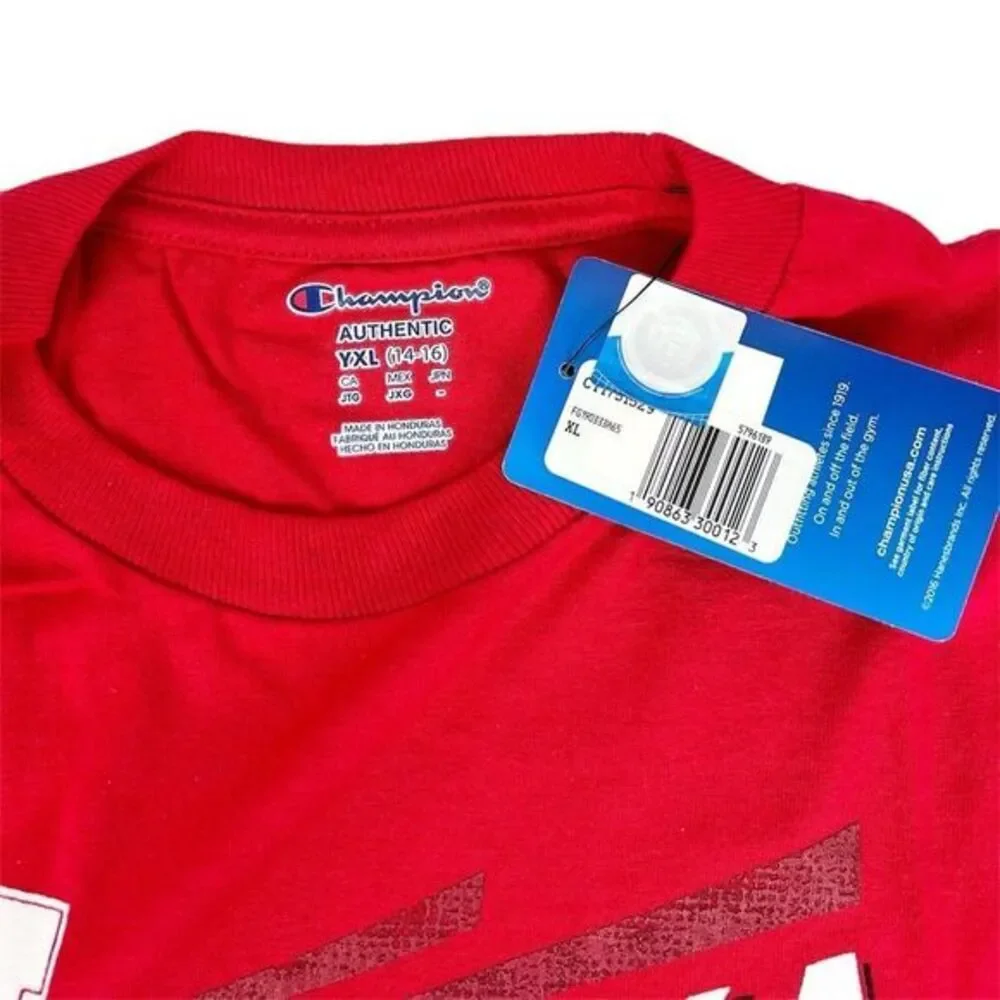 Champion Nebraska‎ Huskers NCAA Kids Red Long Sleeve Logo T-Shirt Size YXL